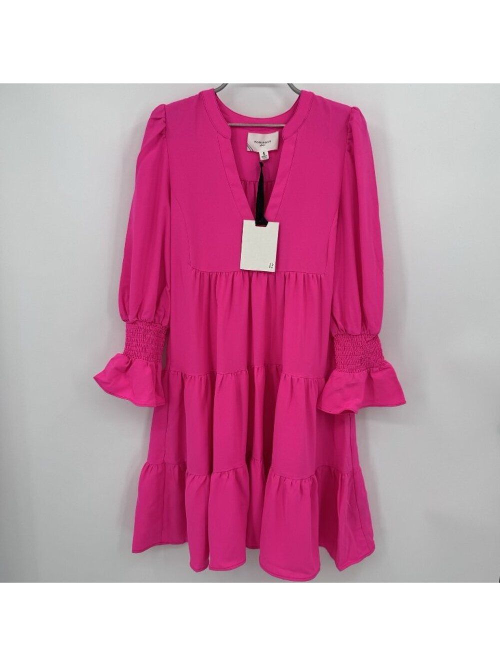 Pomander Place by Tuckernuck Electric Pink Crepe Kenzo Mini Dress S Tiered NWT
